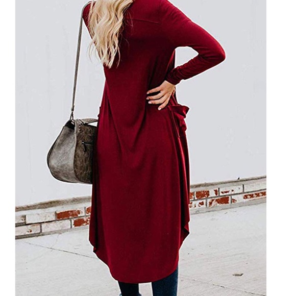 Wine Red High-low Button Down Cardigan - Picture 3 of 3